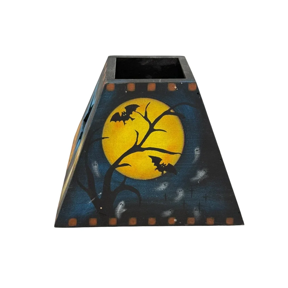 Hand Painted Wooden Halloween Tealight Candle Holder Primitive Jack O Lantern 5